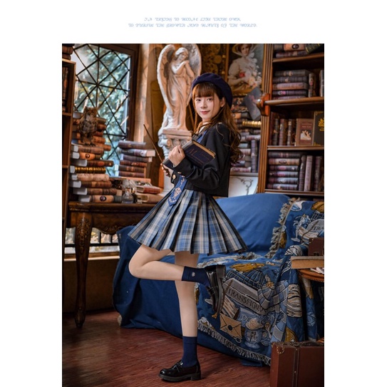 YAS0783-Áo vest phối chain + chân váy kẻ caro Jk