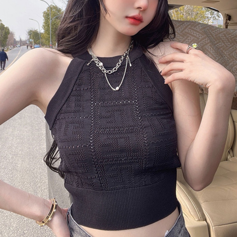 Áo Croptop Dệt Kim Không Tay Dáng Ôm Thiết Kế Khoét Rỗng Thời Trang Cho Nữ