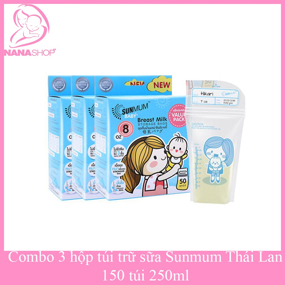 Combo 3 hộp túi trữ sữa SunMum loại 50 túi/hộp - Mẫu mới 2019