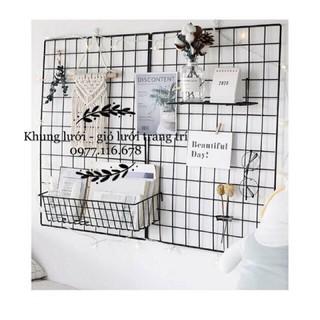 [COMBO] 2 khung lưới trang trí 35.45cm + 1 giỏ cài đại + 1 giá để đồ tặng kèm 1 đèn led 3m và 4 móc dính treo khung