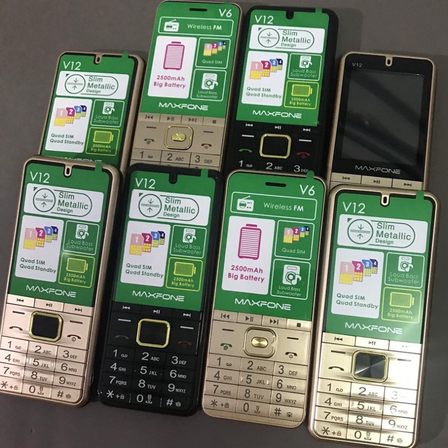 Điện Thoai Maxfone V12 4 sim Full Box Bàn phím to Bảo Hành 12 tháng MSP 021