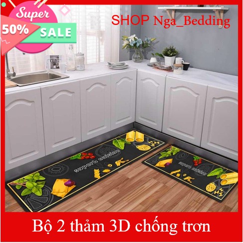 Bộ 2 Tấm Thảm Bếp 3D 💥ĐỘC - LẠ💥 thảm nhà bếp Chống Trơn Trượt [40x60 Cm Và 40x120 Cm]