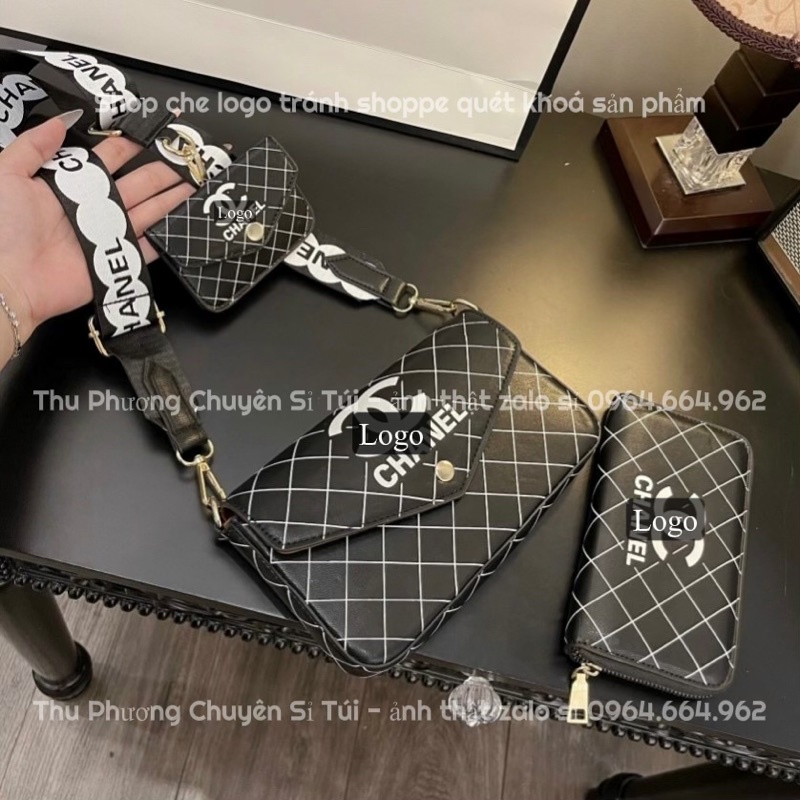 Sét C.N kẻ ô chéo 3 món hàng loại 1, kèm dây đeo chéo bản to (hàng chuẩn ảnh)