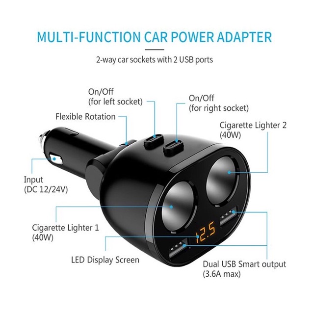 Tẩu sạc xe hơi 2 cổng