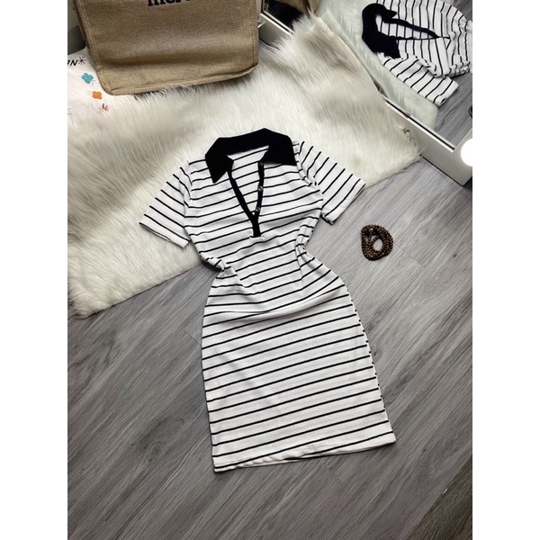 BODY SỌC NGAVÁY N TAY NGẮN TRẺ TRUNG♥️ VÁY POLO SỌC NGAN 💜u