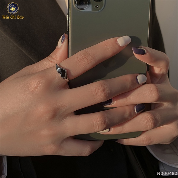 Nhẫn bạc nữ Trái tim đen chất liệu bạc Thái 925 thời trang phụ kiện trang sức nữ N000482