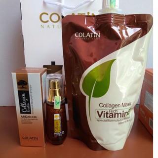 Combo hấp dầu và tinh dầu dưỡng tóc mềm mượt Colatin Collagen Keratin dành cho tóc khô xơ, hư tổn