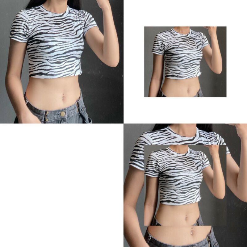 Áo croptop form ôm in họa tiết ngựa vằng