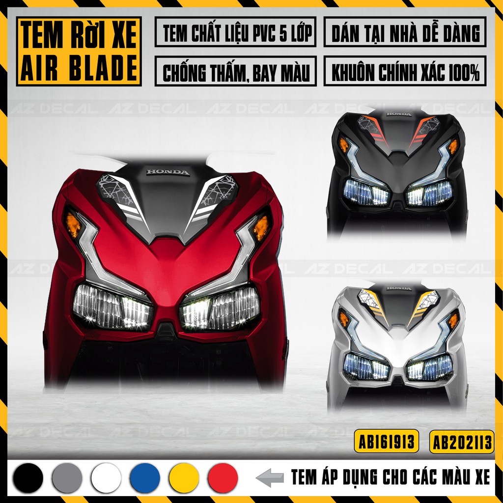 Decal Rời Dán Airblade Mẫu 150 | AB13 | Chất Liệu Tem Chế Xe Máy Chống Nước, Áp Dụng Xe AB Màu Đỏ, Đen, Vàng,...