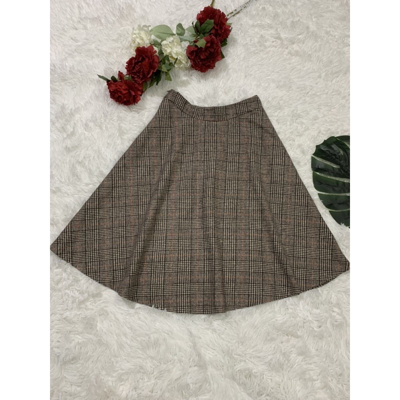 CHÂN VÁY NỮ DẠ KẺ DÁNG XOÈ DÀI 63CM THU ĐÔNG