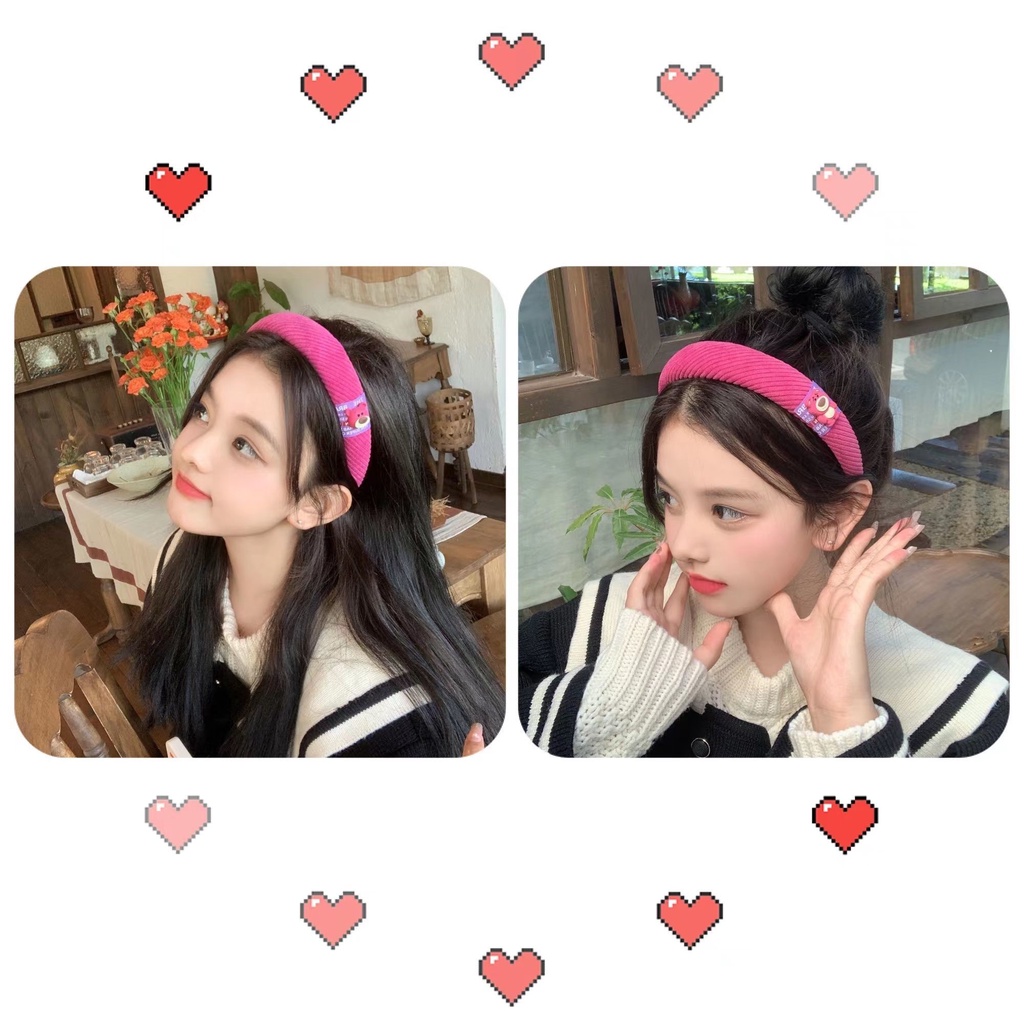 Băng Đô Cài Tóc Bản Rộng Đính Hình Gấu/ Dâu Tây Dễ Thương Phong Cách Nhật Hàn Cho Bé Gái