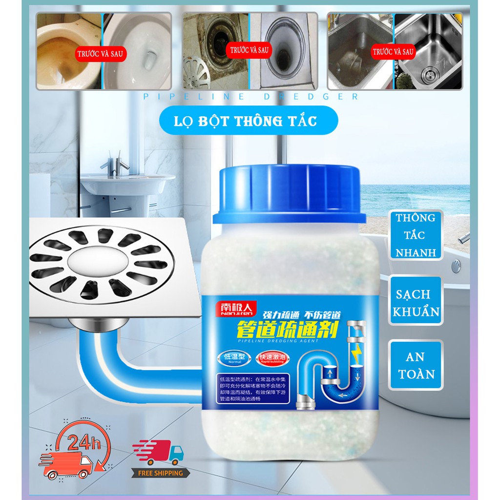 Bột thông cống❤️SALE❤️Thông tắc bồn cầu đường ống nước xử lí triệt để cặn bã chất thải hữu cơ giúp hết tắc nhanh chóng