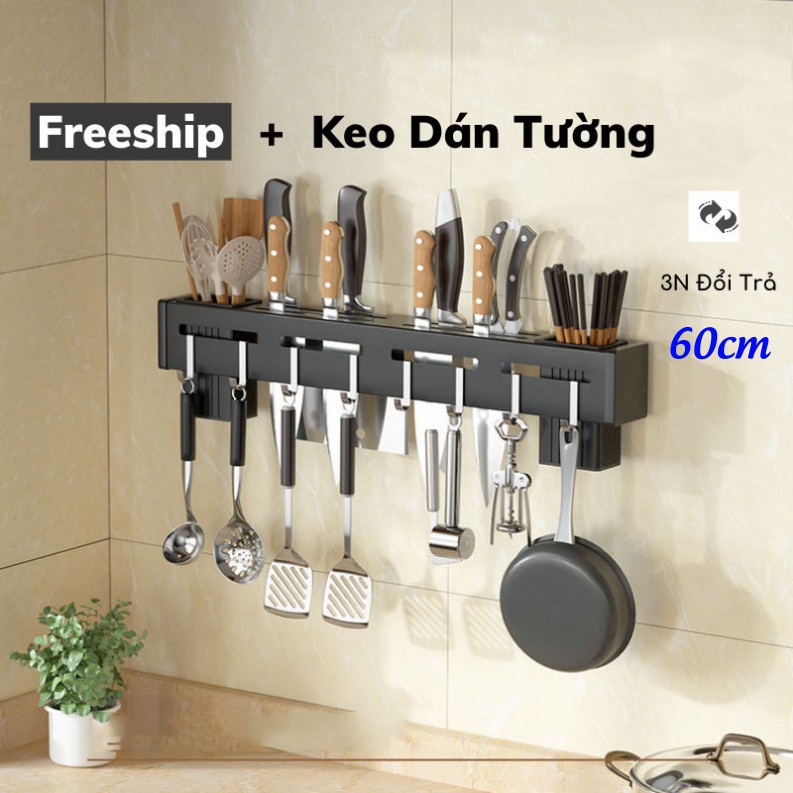 Giá Treo Đồ Nhà Bếp, Giá Cài Dao Gắn Tường, Có Móc Cài Dao Muỗng Không Gỉ Đa Năng