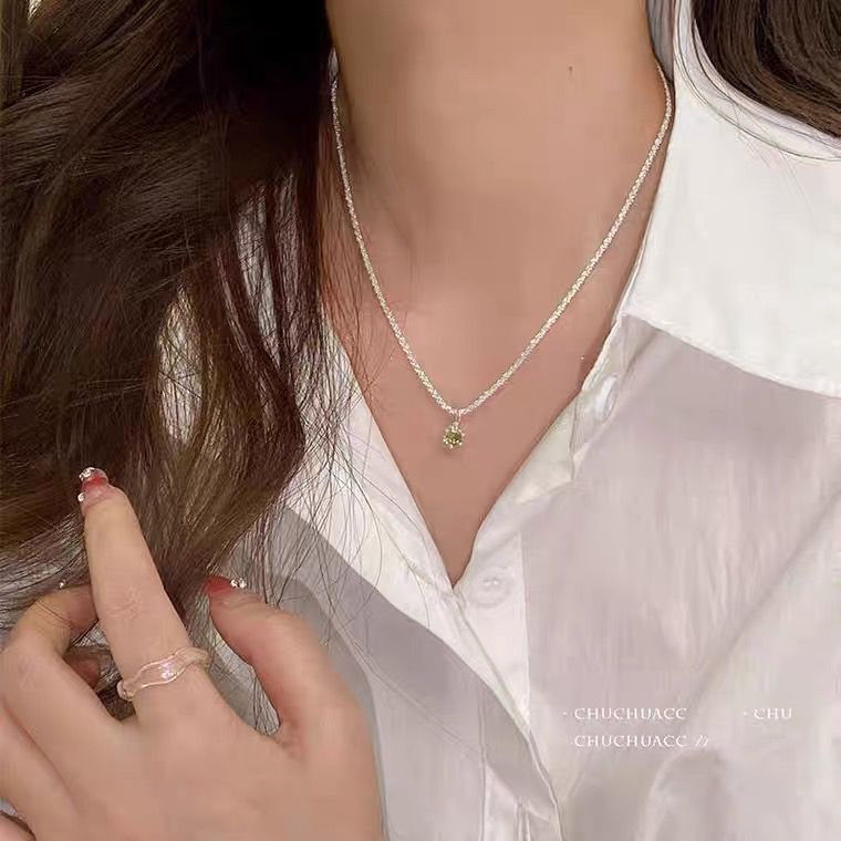 Vòng cổ Đính Đá Xanh Ô Liu Sang Trọng Thanh Lịch Cao Cấp Cho Nữ