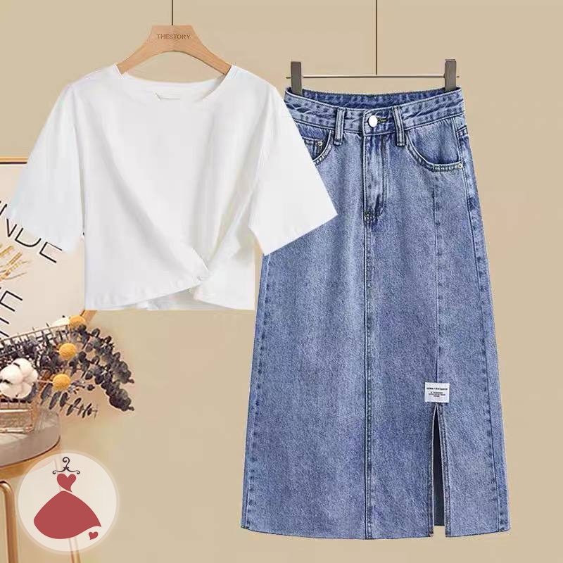 Sét Áo Thun mix Chân váy Jean SOBIN đẹp trang nhã lịch sự Big Size KG, CHÂN VÁY, VÁY 017