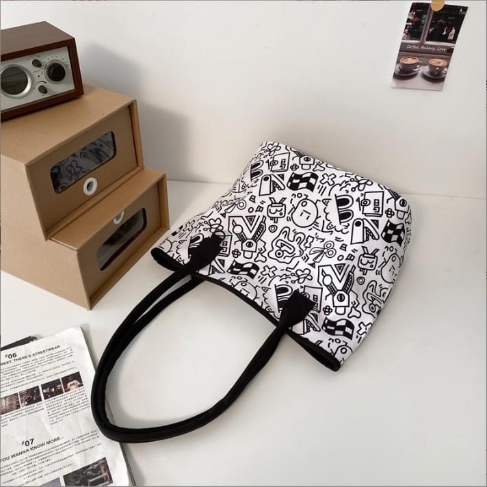 Túi tote quai xách Hazin vải canvas đeo vai sức chứa lớn hoạ tiết hoa văn phong cách Harajuku Hàn Quốc dành cho nữ