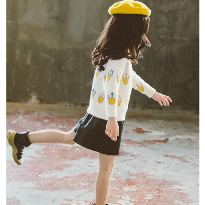 Áo len có cổ bé gái lớn họa tiết vương miện size 16-50kg (HÀNG QCCC) [AL18]