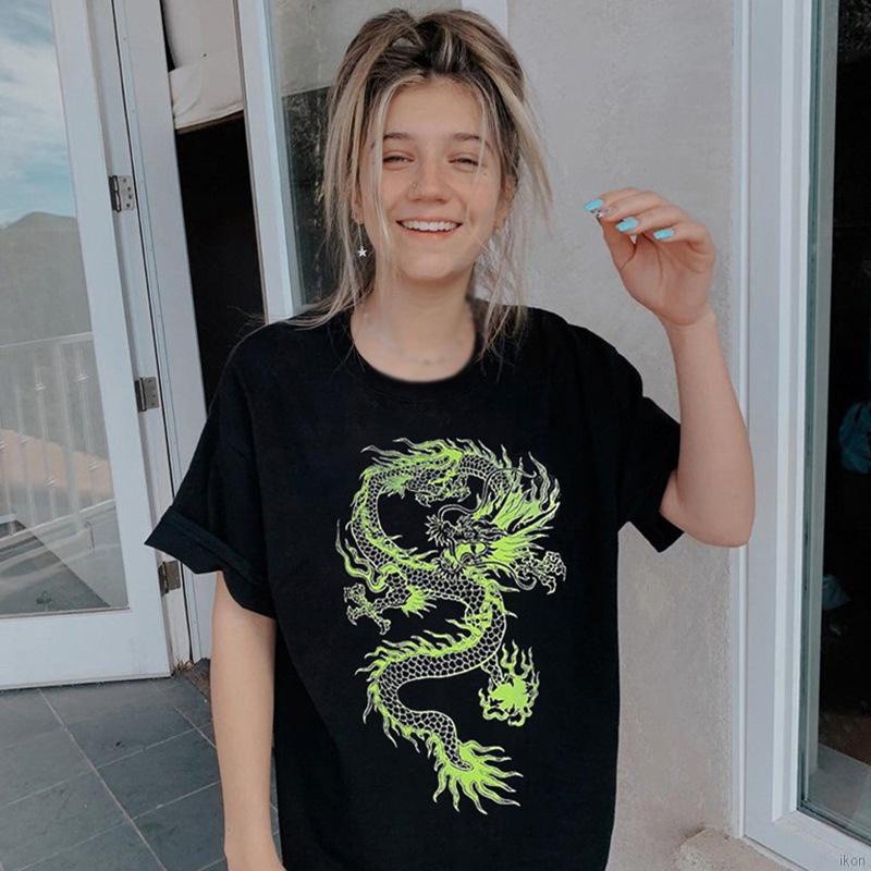 Áo Thun Tay Ngắn Dáng Rộng In Hình Rồng Cá Tính Cho Nam Và Nữ