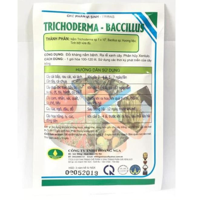 Phân hữu cơ vi sinh Trichoderma Bacilius gói 50g. Chuyên xử lý phế thải, chất hữu cơ và nấm đối kháng.