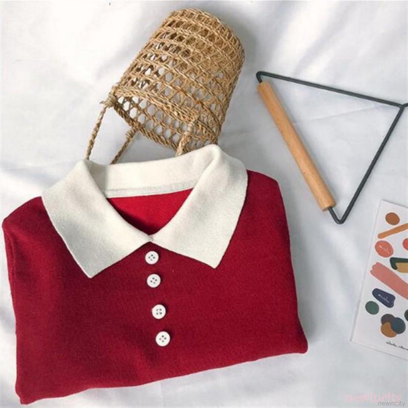 Đầm tay dài cổ bẻ màu trơn phong cách Hàn Quốc đáng yêu cho bé gái