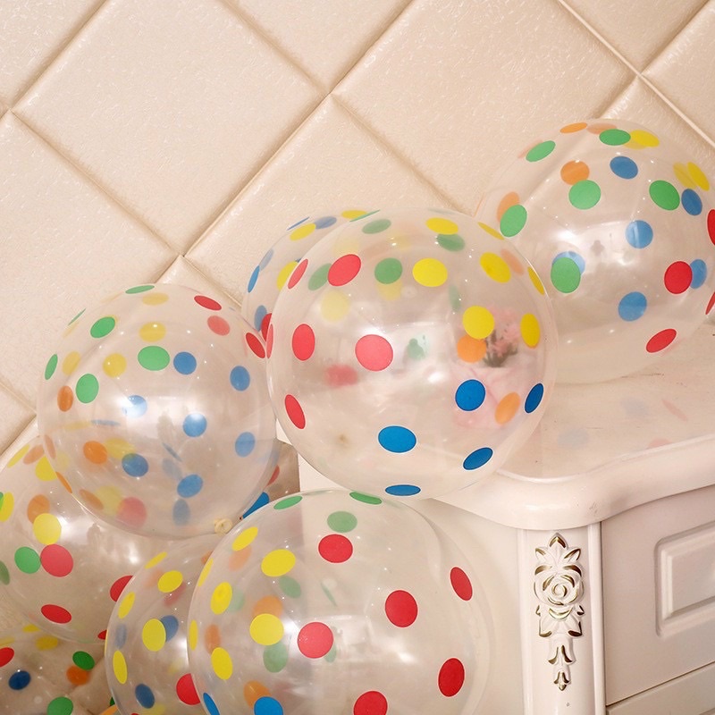 Set 10 bóng trong in sao/ bóng chấm bi nhiều màu trang trí tiệc sinh nhật