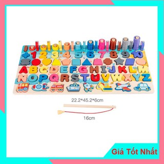 Bộ Bảng Gỗ Câu Cá - Đồ Chơi Giáo Dục Montessori 6 Trong 1 Giúp Bé Phát Triển Trí Thông Minh