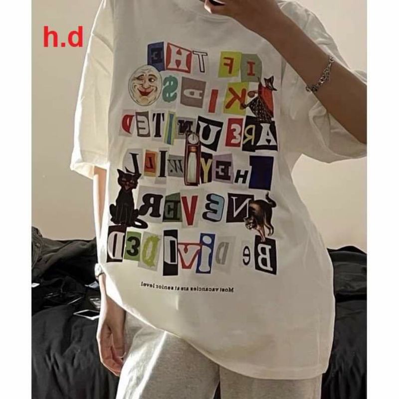 Áo Thun Cổ Tròn Chữ Cái Phom Rộng Basic Phong Cách Ulzzang ❤  Áo Cộc Tay Chất Liệu Cotton Unisex nam nữ