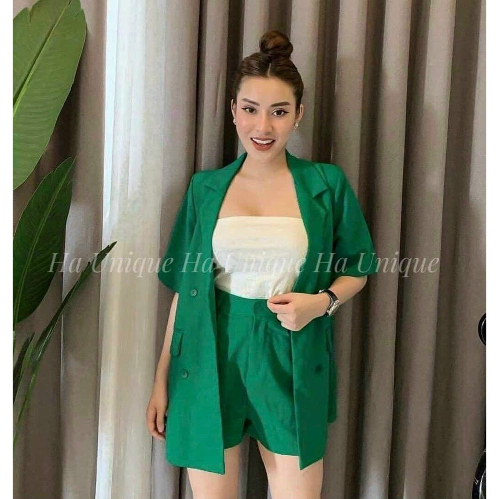 (Sale FreeShip) Sét vest nữ 3 món,áo vest tay ngắn mix quần có túi kèm lot cotton,chất đẹp có đủ màu lên from chuẩn