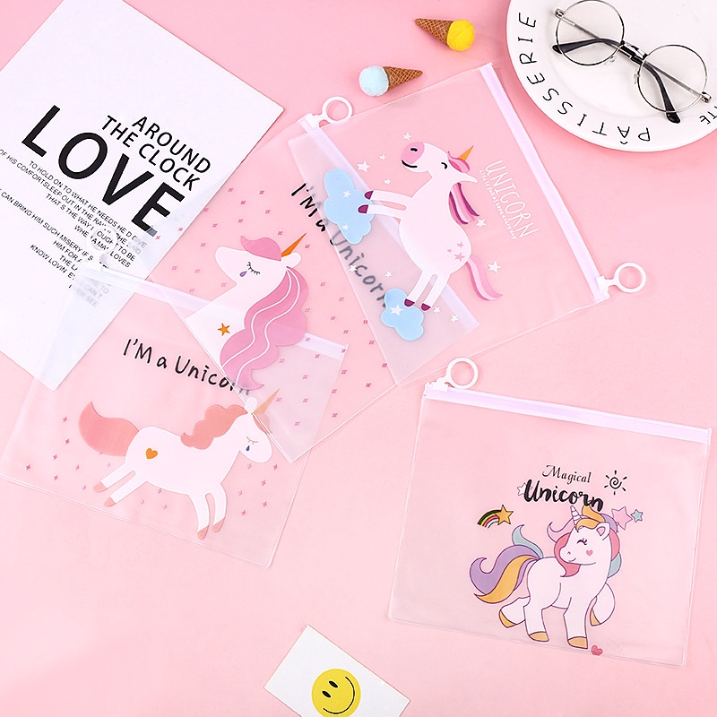 Túi đựng hồ sơ trong suốt họa tiết kỳ lân dễ thương sáng tạo