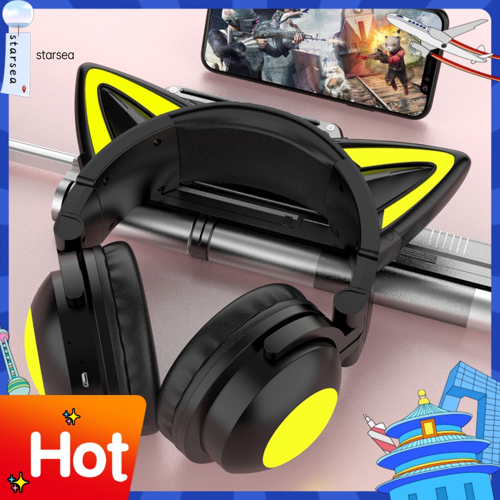 Tai nghe Bluetooth siêu nhẹ thiết kế hình tai mèo đáng yêu tiện dụng