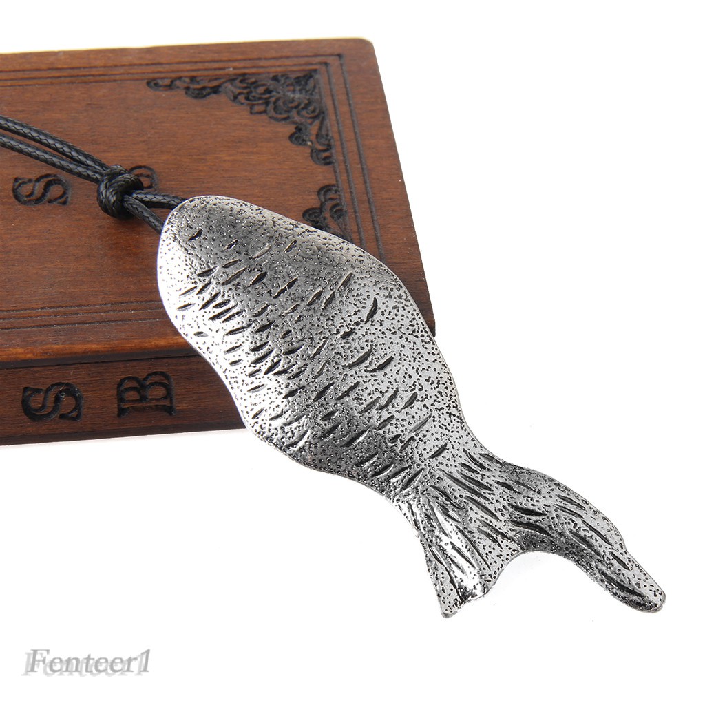 Fenteer 1 Vintage Fish Pendant Necklace Wax Chain Fashion Sweater 82cm