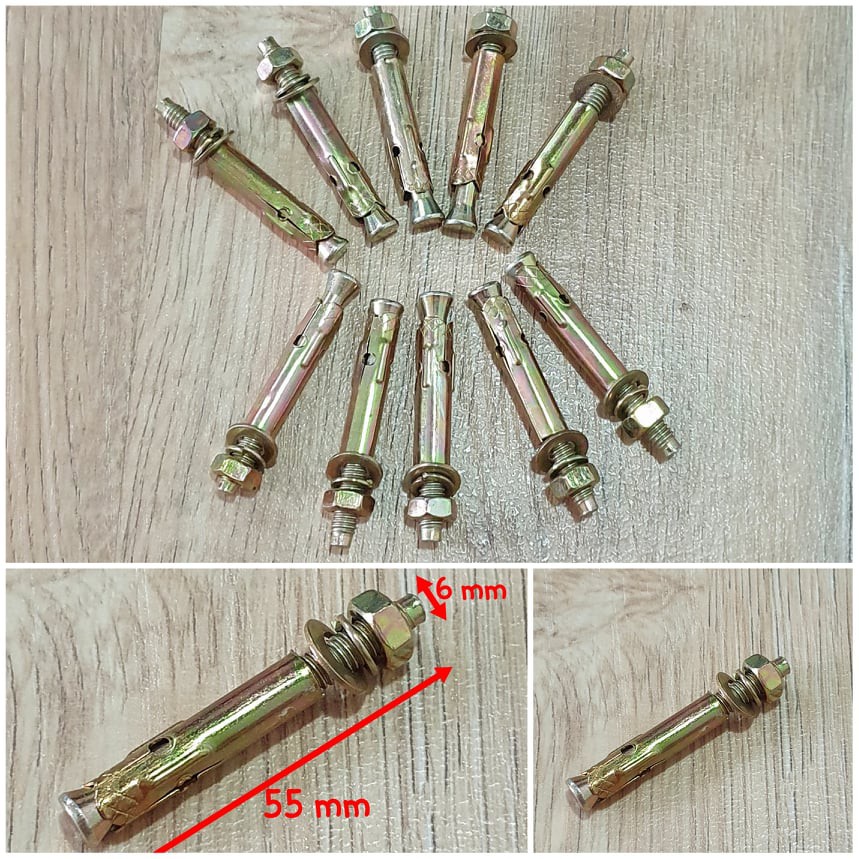 Bộ 10 Con Tắc Kê Nở Sắt (Tắc Kê Bê Tông) 6 x 55mm
