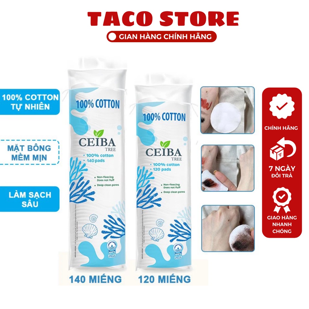 Bông tẩy trang Ceiba 100% Cotton tiết kiệm dung dịch, không để lại xơ bông trên da