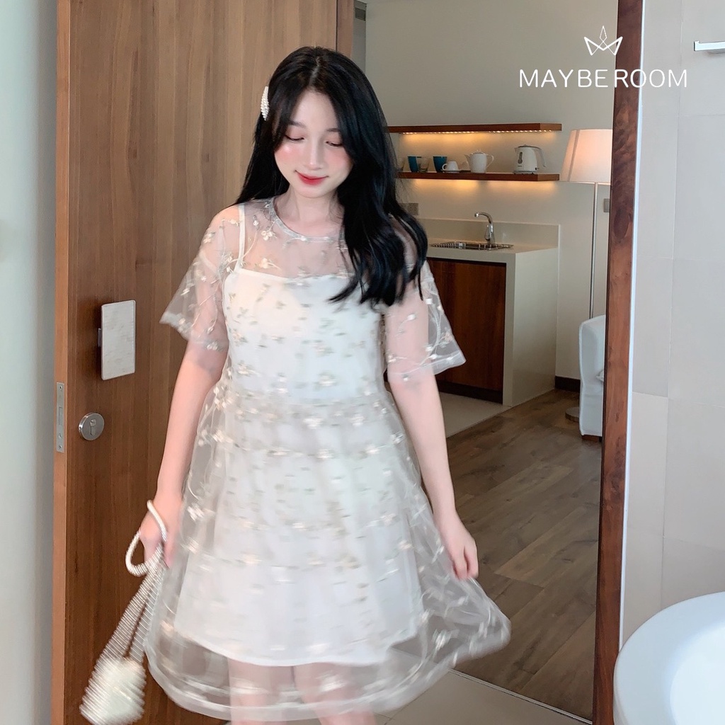 Váy hoa voan xanh Minty Mayberoom