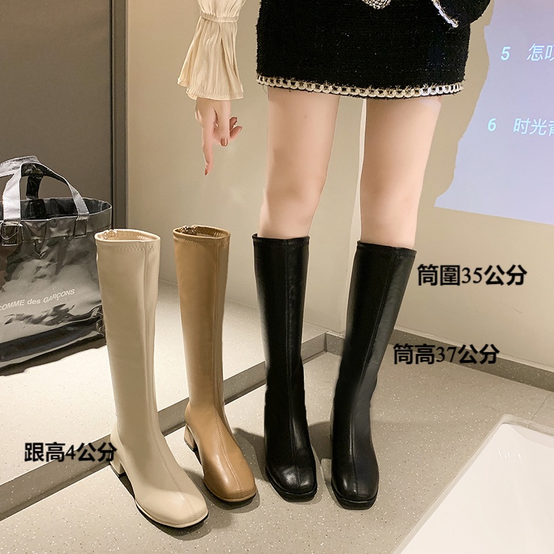 Giày bốt cổ cao đến gối màu trơn thời trang Anh Quốc sành điệu dành cho nữ 34-43
