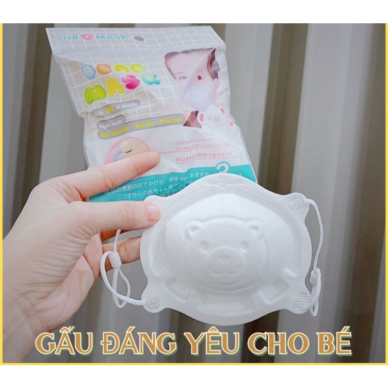 Túi 3 chiếc Khẩu trang mặt Gấu quai đeo điều chỉnh cho bé 0-3 tuổi