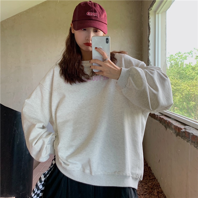 Áo Sweater tay dài hoạ tiết kẻ caro dáng rộng thoải mái