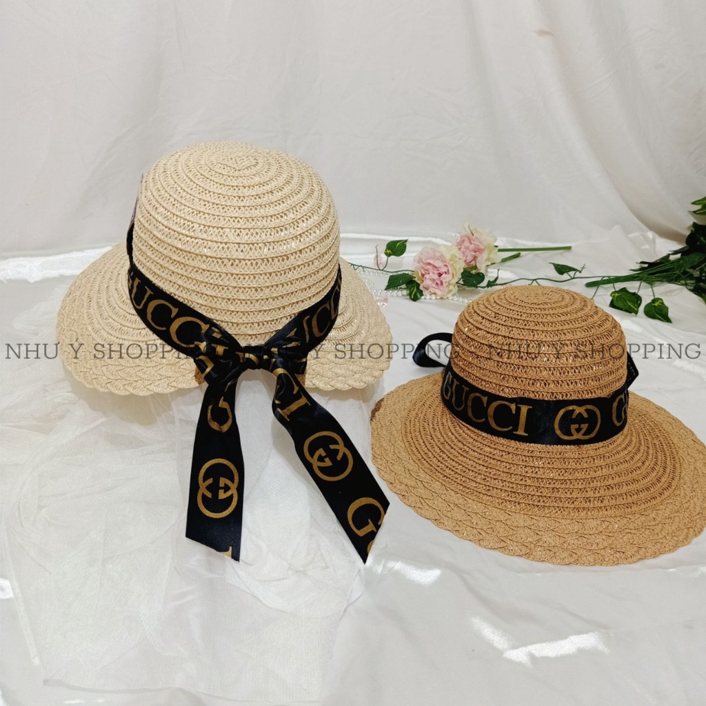 Nón cói,mũ cói nữ đi biển vành nhỏ thắt nơ sau in chữ siêu đẹp-q12m chữ nơ sau