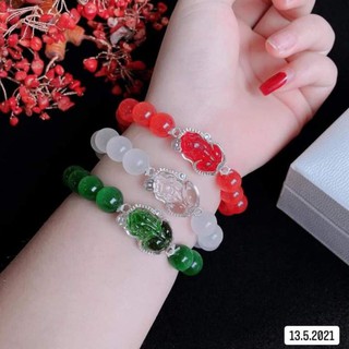 Vòng đá phong thủy Hồ Ly-Tỳ Hưu bọc bạc