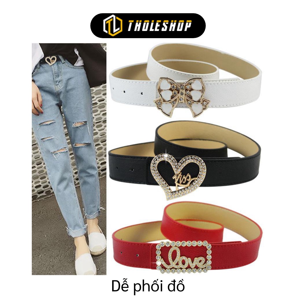 Thắt Lưng Nữ - Dây Nịt Thời Trang Nữ Mặt Đính Đá Chữ Love, Kiss, Cái Nơ 7695