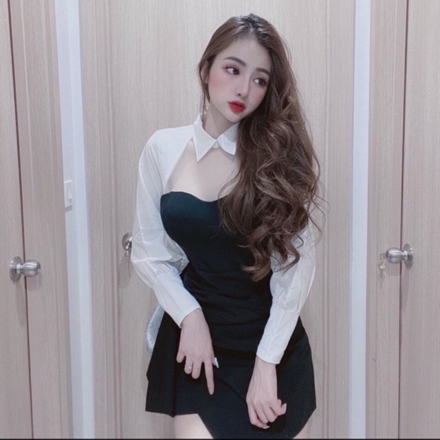 Đầm đen phối trắng