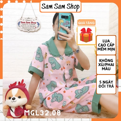 Đồ bộ ngủ pijama lụa mango cho nữ mặc nhà cổ sen tiểu thư áo cộc quần lửng size dưới 62kg - Sam Sam Shop