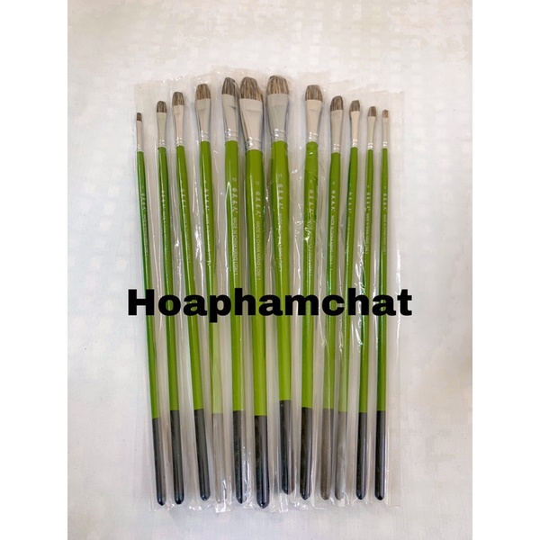 Bộ bút lông 12 cây cán xanh, vẽ màu crylic loại tốt