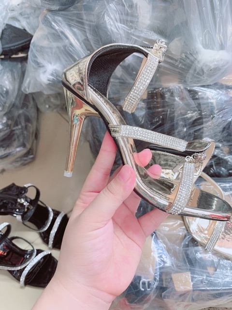 [Freeship đến 70k] GIÀY SANDAL GÓT NHỌN 9p 3 QUAI MẢNH ĐÁ BÍT GOT