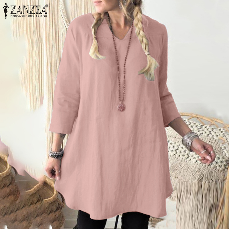Áo Kiểu ZANZEA Tay Lửng Cổ Chữ V Thời Trang Vintage Dành Cho Nữ