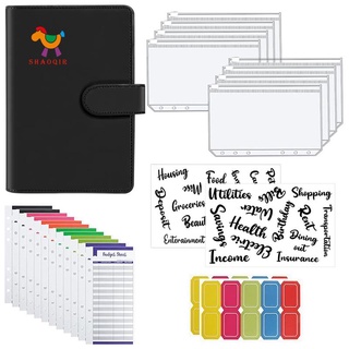 Bìa sổ còng 6 lỗ khổ A6 + túi đựng tiền khổ A6 + nhãn dán + bảng ghi chú chi tiêu dùng làm sổ tiết kiệm