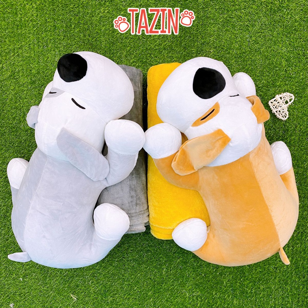 Bộ Gối Chăn Mền Hình Chó Dễ Thương, Gối bông Tazin Cao Cấp