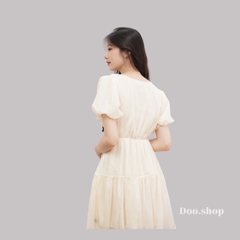 Váy tiểu thư trắng đính nơ Đầm bánh bèo 2 lớp chất liệu cao cấp Hàng Loại 1 Kiều One Shop