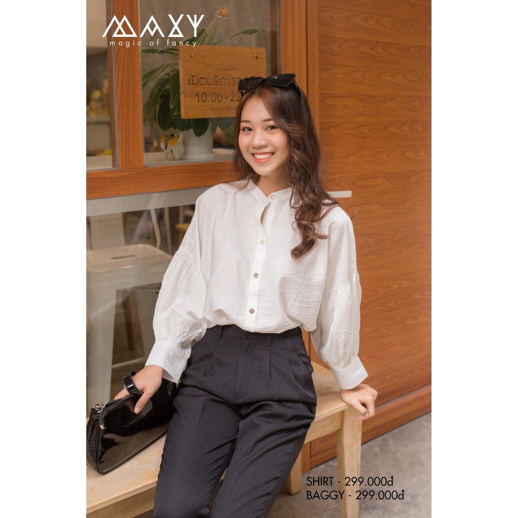 Áo sơ mi nữ tay bồng bềnh đáng yêu cổ trụ standneck shirt Maxy Workshop