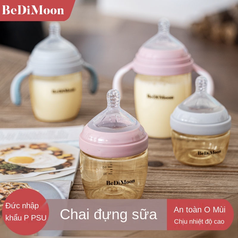 Bình sữa cho trẻ sơ sinh bằng PPSU chống rơi/ chống sặc cho bé 0-3 tháng tuổi